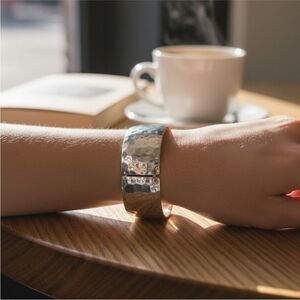 Stunning Silver Hammered Cuff Bracelet